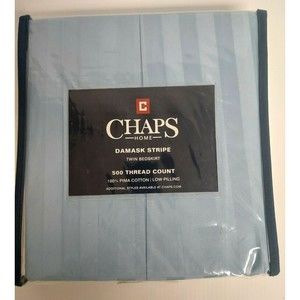 NEW Chaps Home Damask Stripe Full Bed Skirt‎ Blue 100% Pima Cotton  500TC